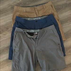 Orvis Men's Gray, Blue, and Tan Flat Front Shorts